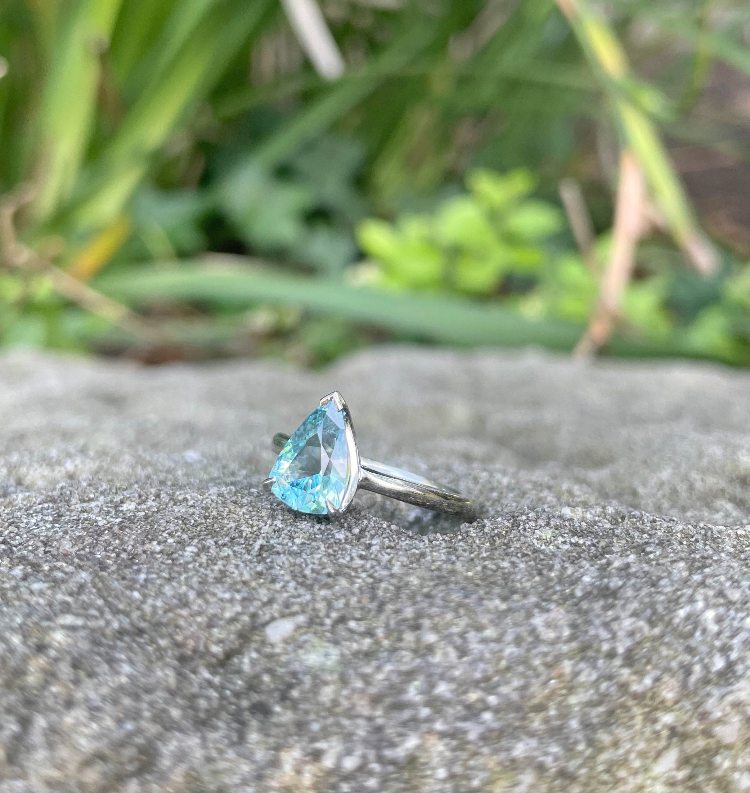 Aquamarine platinum deals engagement ring