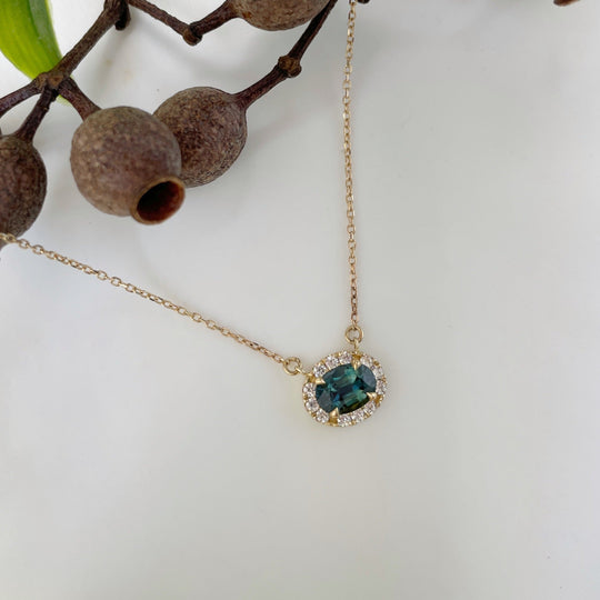 ‘Anja’ Australian sapphire & diamond yellow gold necklace Pendant Jason Ree Design 
