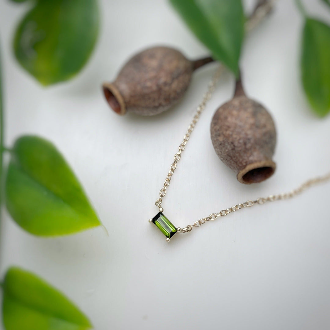 Green tourmaline baguette necklace Pendant Jason Ree Design 