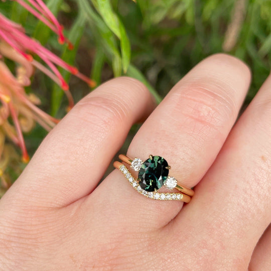 ‘Riverina’ 1.25ct deep Green Australian sapphire & diamond ring Ring Jason Ree Design 