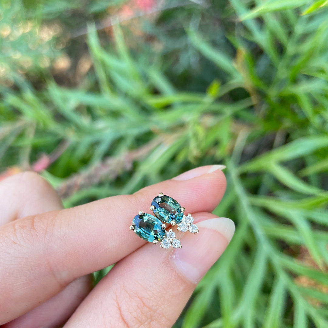 ‘Trinity’ Australian Green Sapphire & Diamond Earrings Earrings Jason Ree Design 