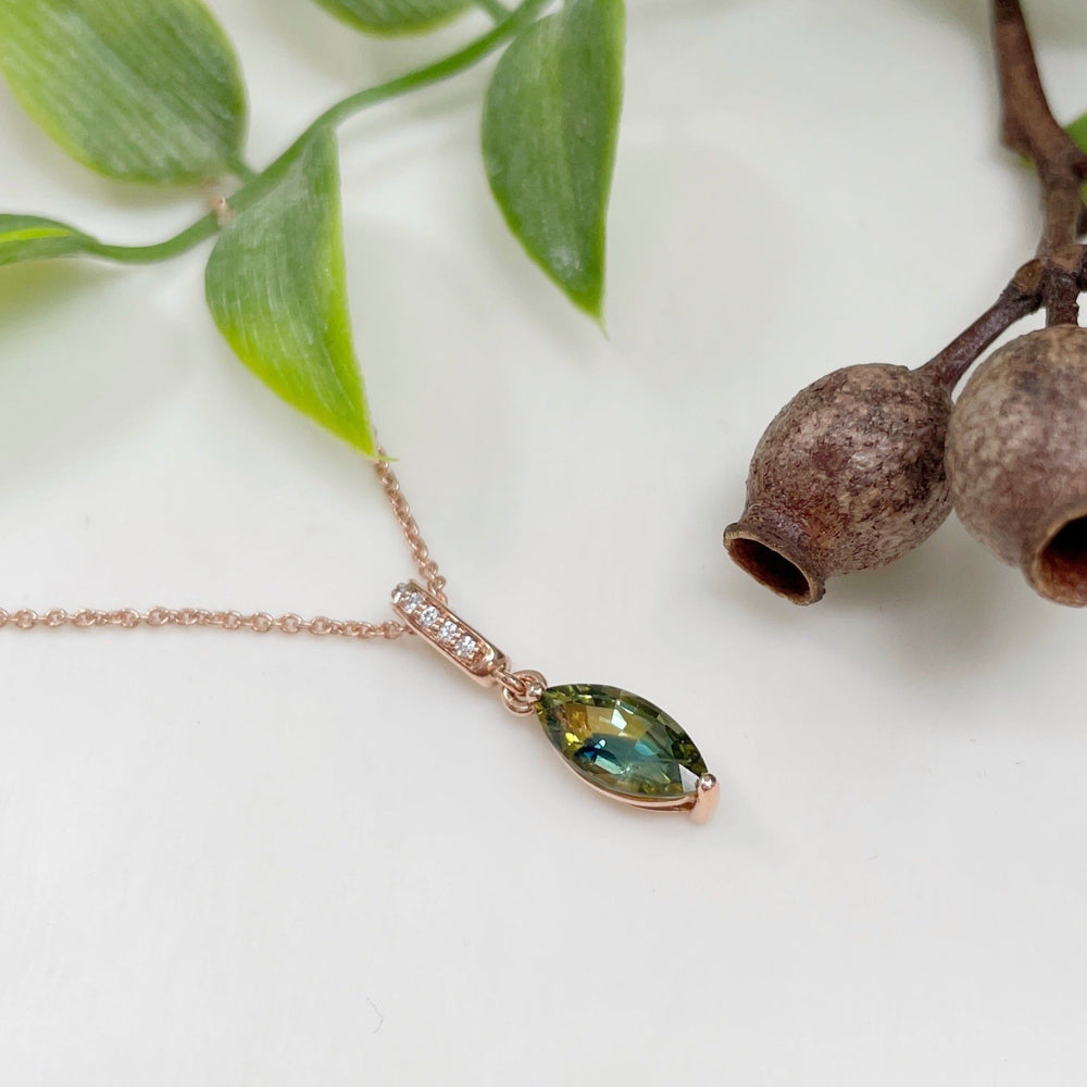 ‘Isabeau’ 1.30ct Marquise-cut Green Parti Sapphire Necklace Pendant Jason Ree Design 