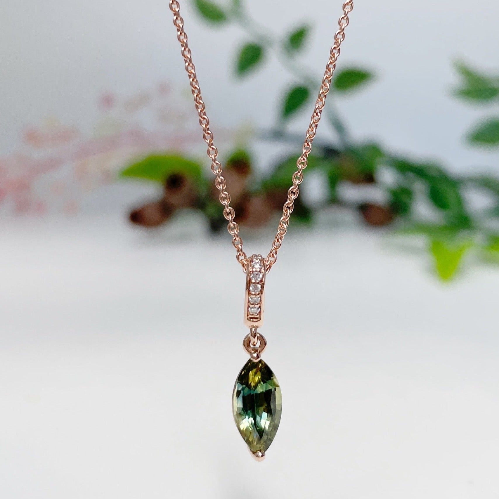 ‘Isabeau’ 1.30ct Marquise-cut Green Parti Sapphire Necklace Pendant Jason Ree Design 
