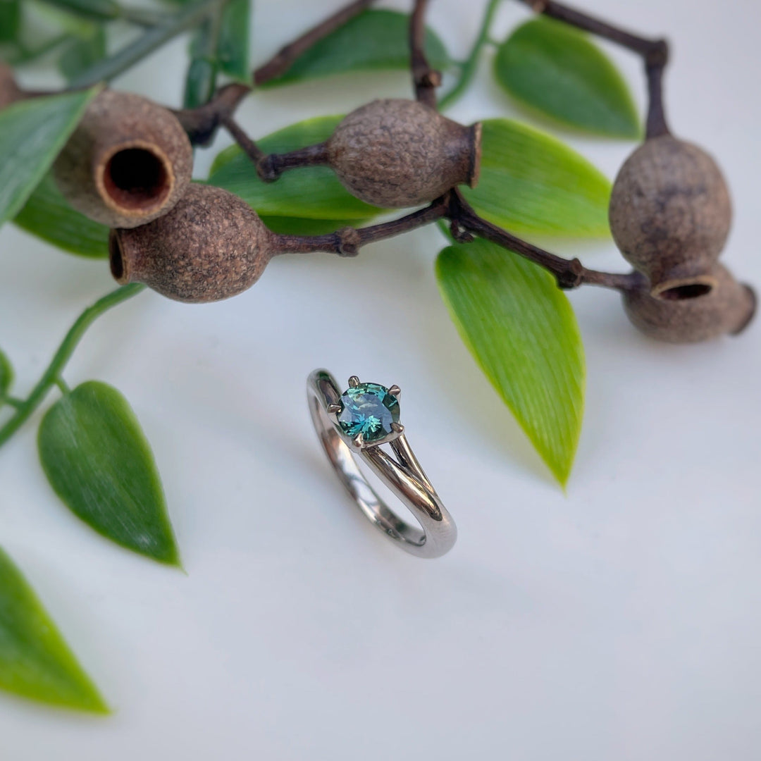 'Blossom' 0.58ct Pastel Green Australian Sapphire White Gold Ring Ring Jason Ree Design 