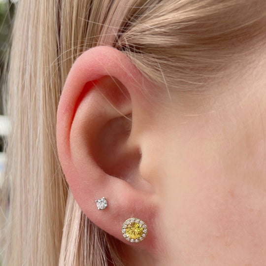 'Angelica' Golden Australian Sapphire & Diamond Halo Earrings Earrings Jason Ree Design 