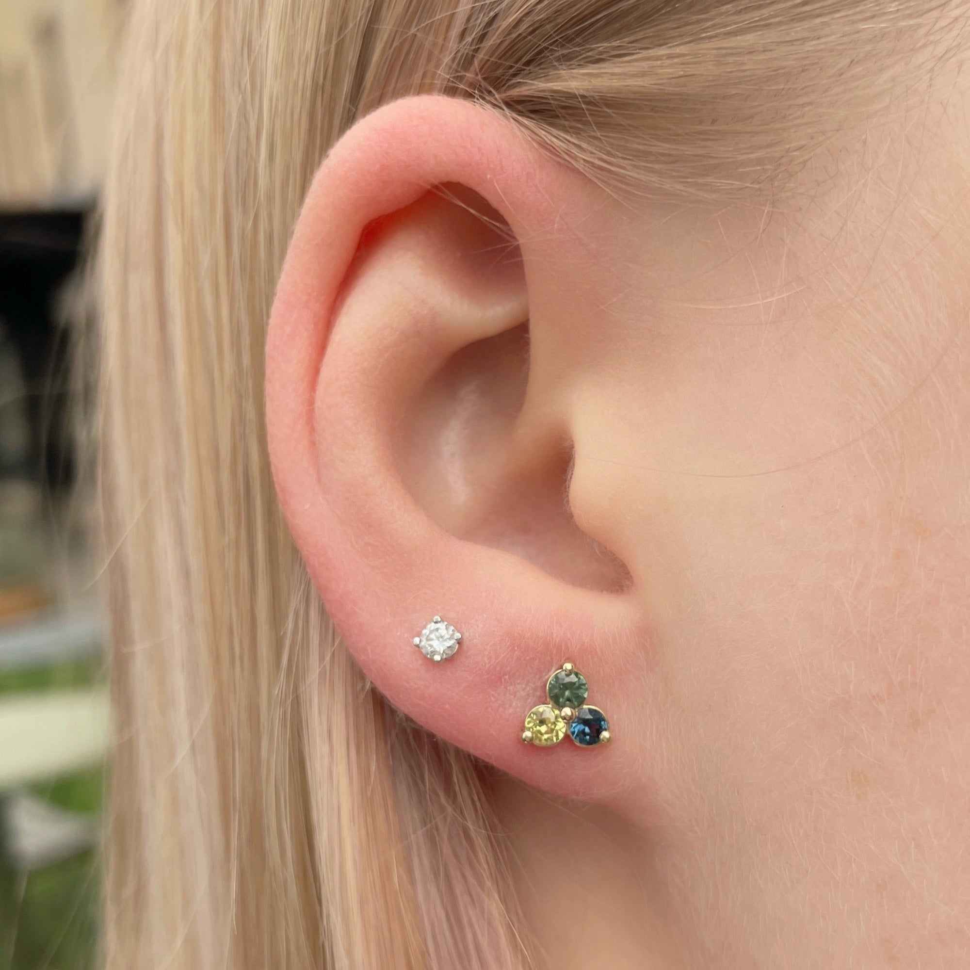 'Grain' Australian Sapphire Vivid Ombre Yellow Gold Earrings Earrings Jason Ree Design 