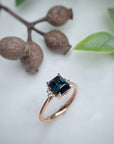'Zoe' 1.93ct Unheated Australian Teal Square Emerald-cut Rose Gold Ring Ring Jason Ree Design 