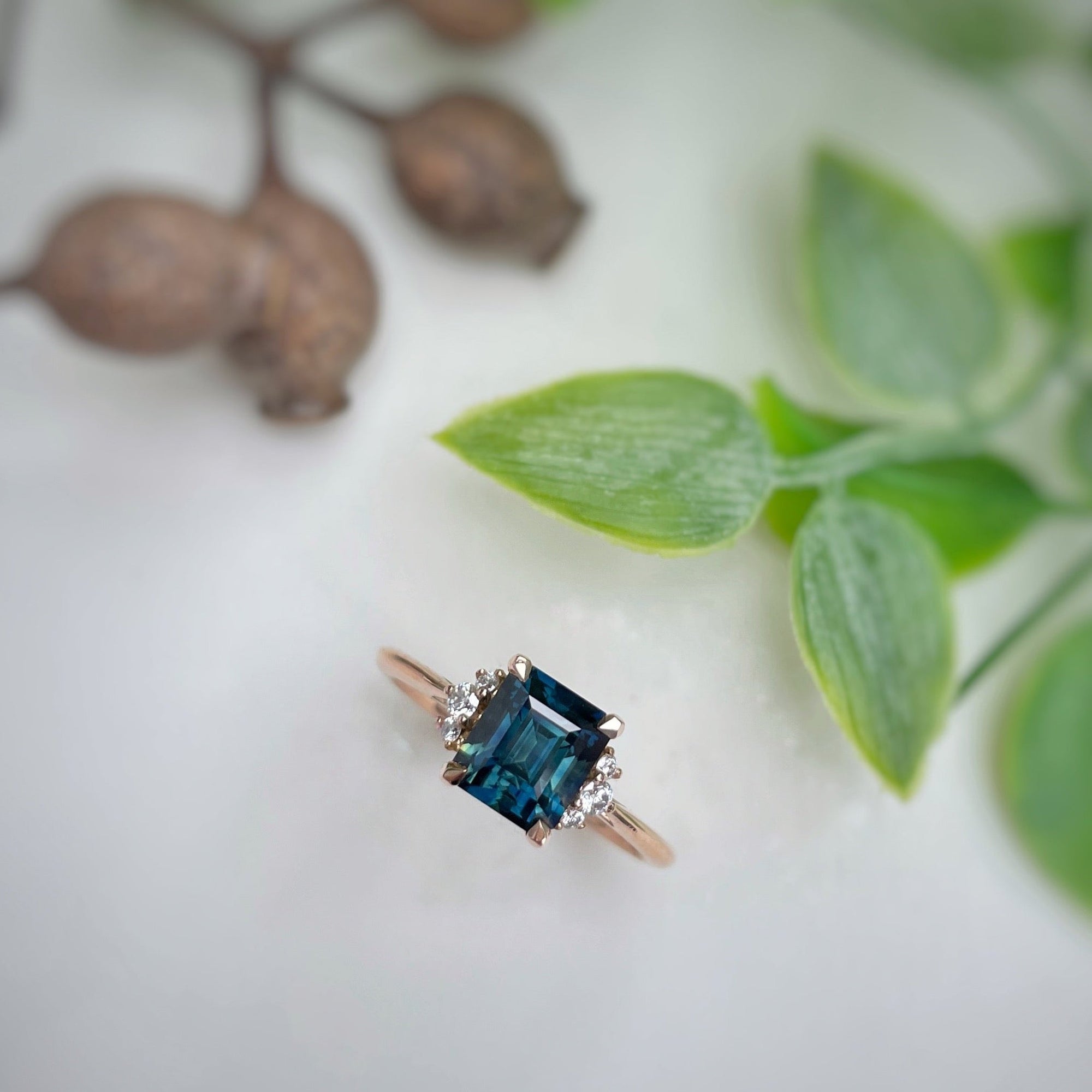 'Zoe' 1.93ct Unheated Australian Teal Square Emerald-cut Rose Gold Ring Ring Jason Ree Design 