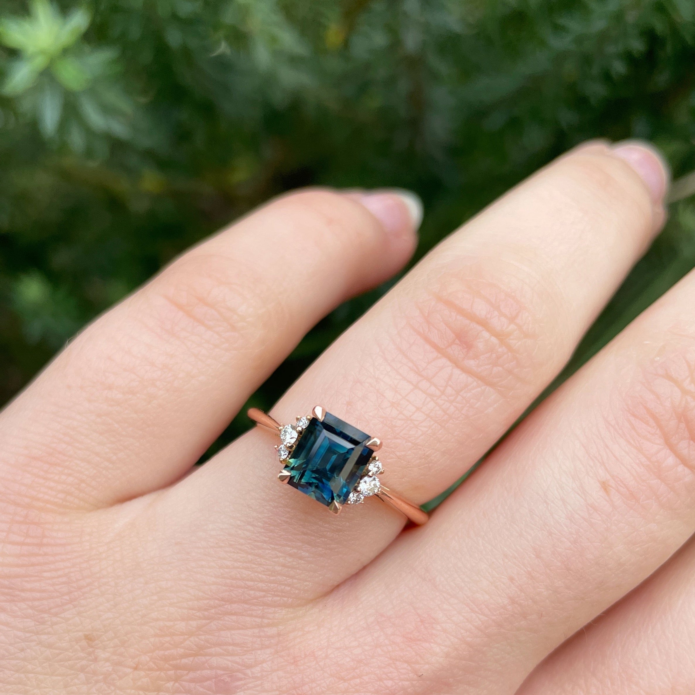 Peacock sapphire store rose gold ring