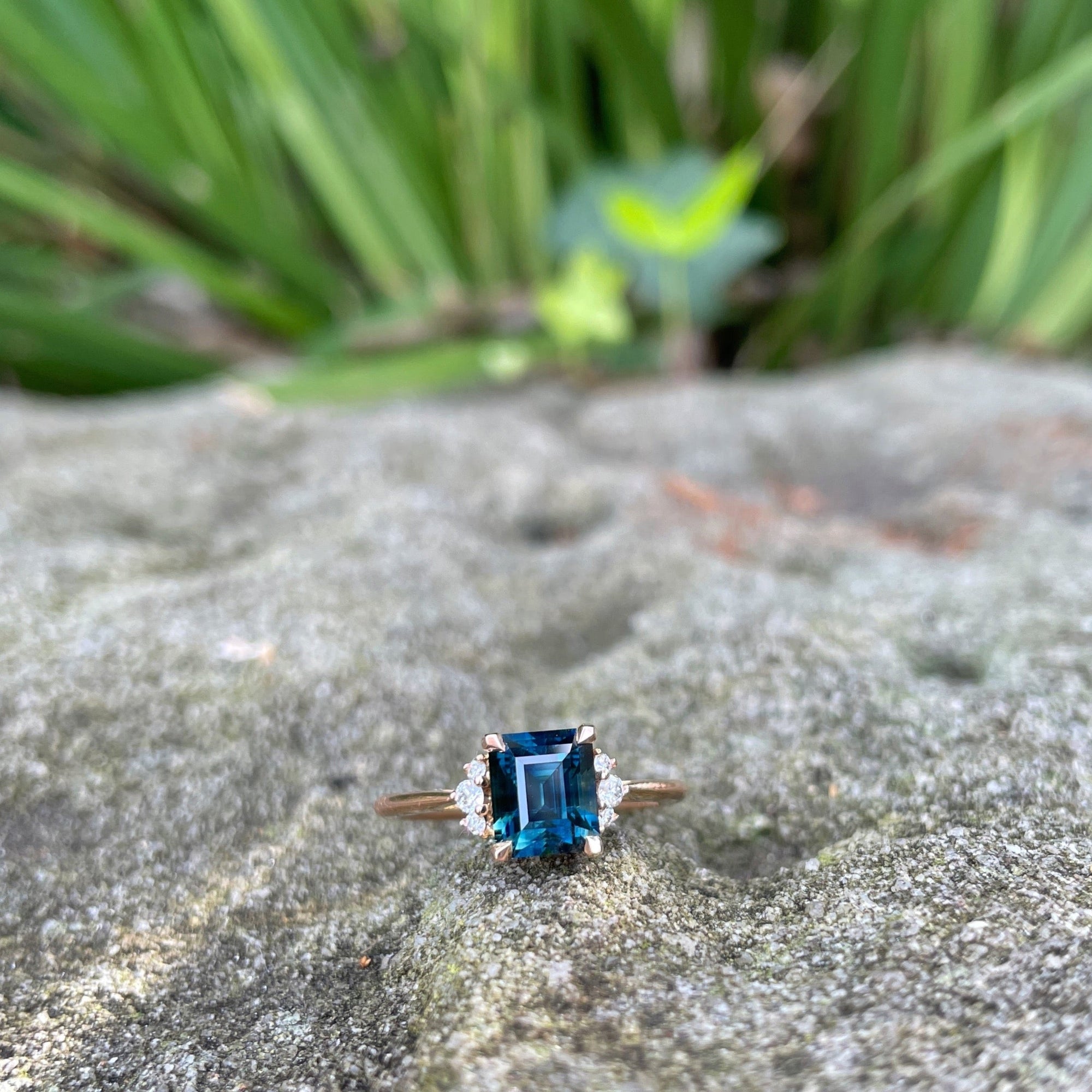 'Zoe' 1.93ct Unheated Australian Teal Square Emerald-cut Rose Gold Ring Ring Jason Ree Design 