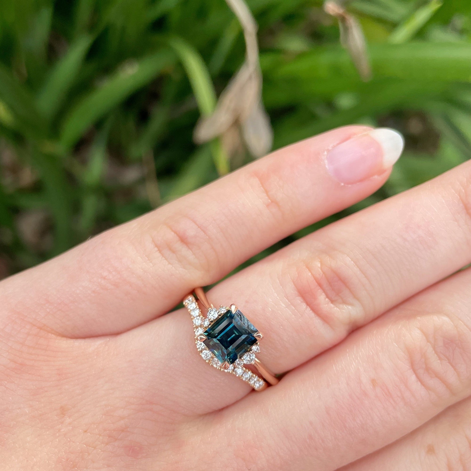 'Zoe' 1.93ct Unheated Australian Teal Square Emerald-cut Rose Gold Ring Ring Jason Ree Design 