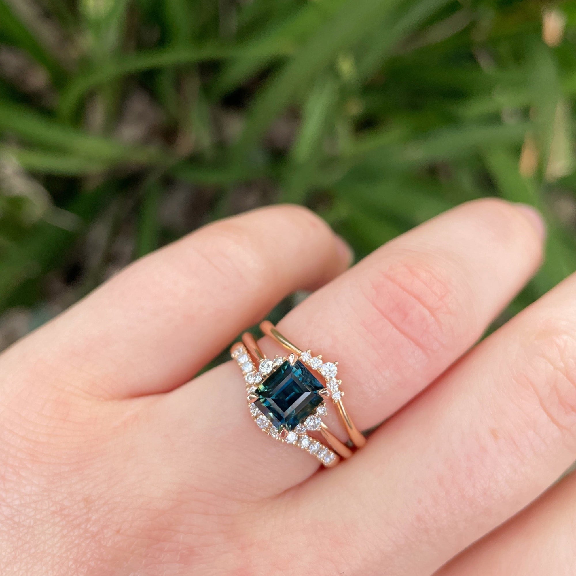 'Zoe' 1.93ct Unheated Australian Teal Square Emerald-cut Rose Gold Ring Ring Jason Ree Design 