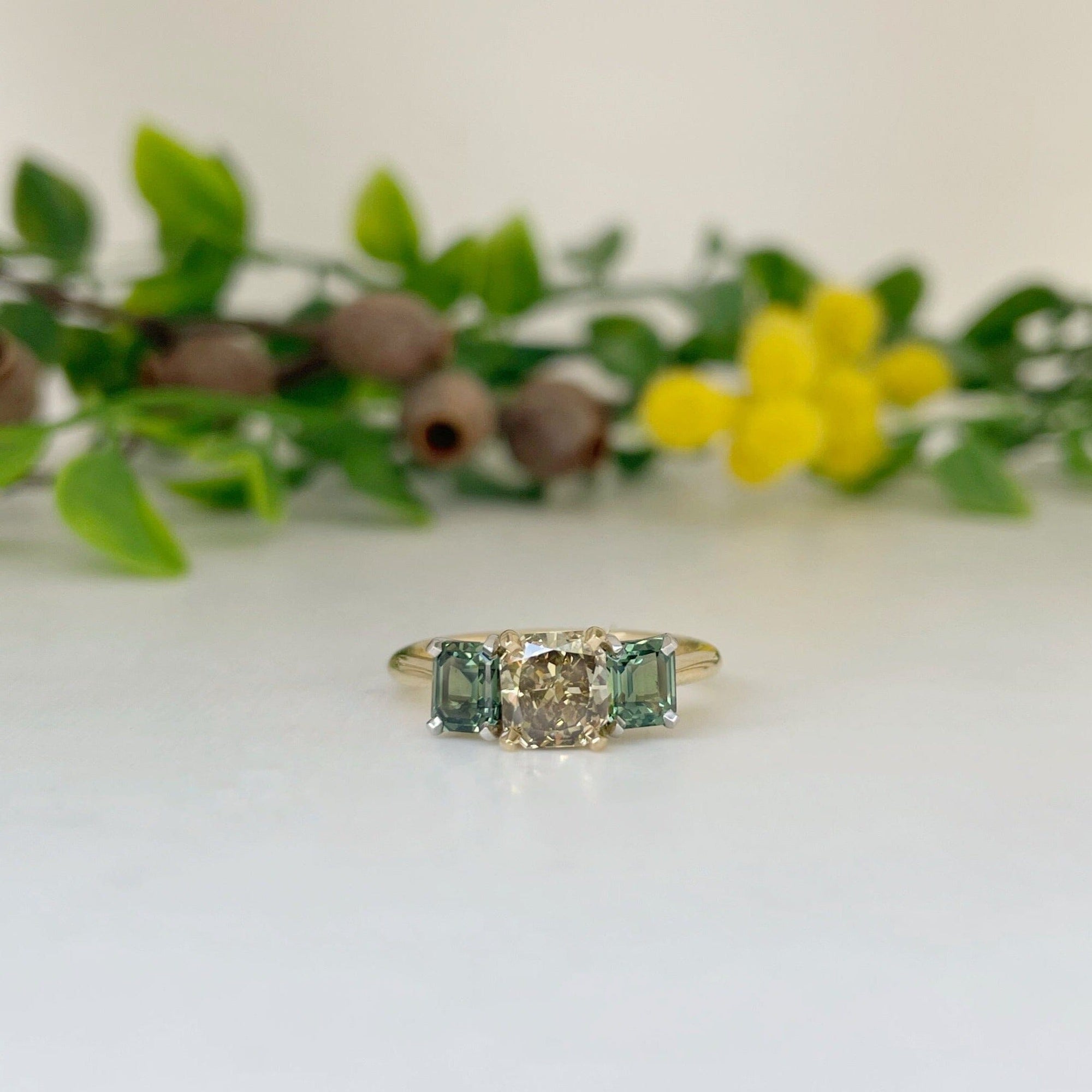 ‘Juno’ 1.13ct Champagne Diamond &amp; Australian Green Sapphire Ring Ring Jason Ree Design 