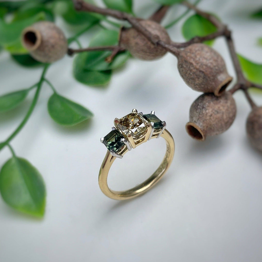 ‘Juno’ 1.13ct Champagne Diamond & Australian Green Sapphire Ring Ring Jason Ree Design 
