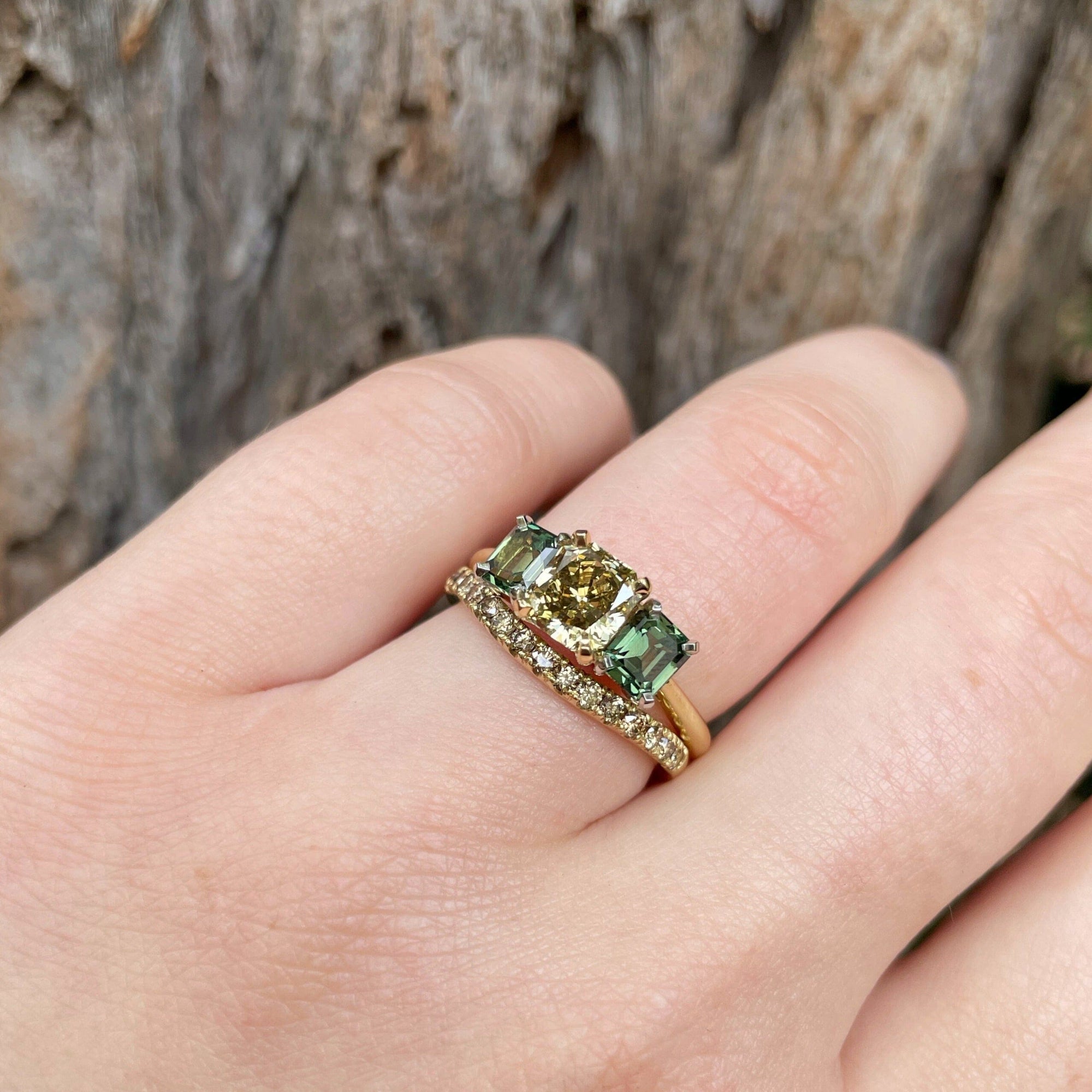 ‘Juno’ 1.13ct Champagne Diamond &amp; Australian Green Sapphire Ring Ring Jason Ree Design 