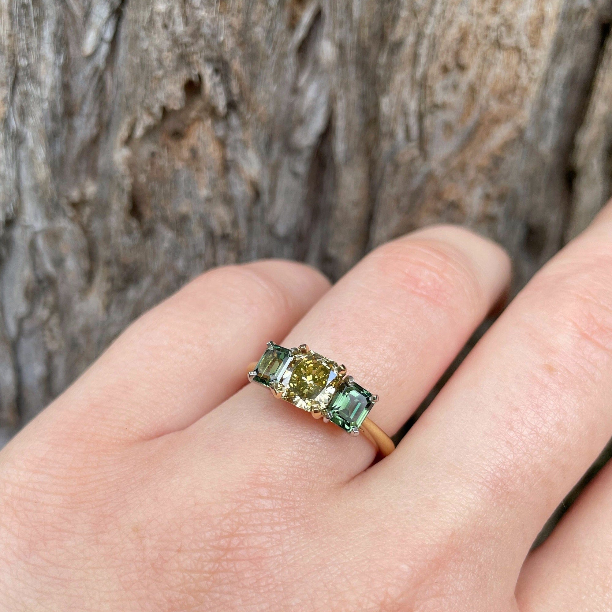 ‘Juno’ 1.13ct Champagne Diamond & Australian Green Sapphire Ring Ring Jason Ree Design 