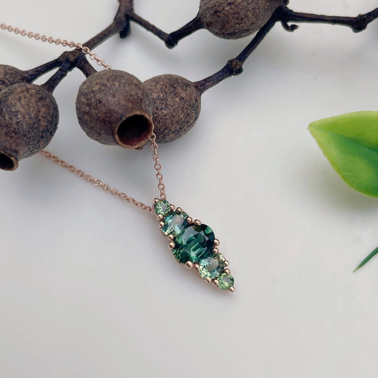 'Forest Totem' Australian Sapphire Rose Gold Necklace Pendant Jason Ree Design 