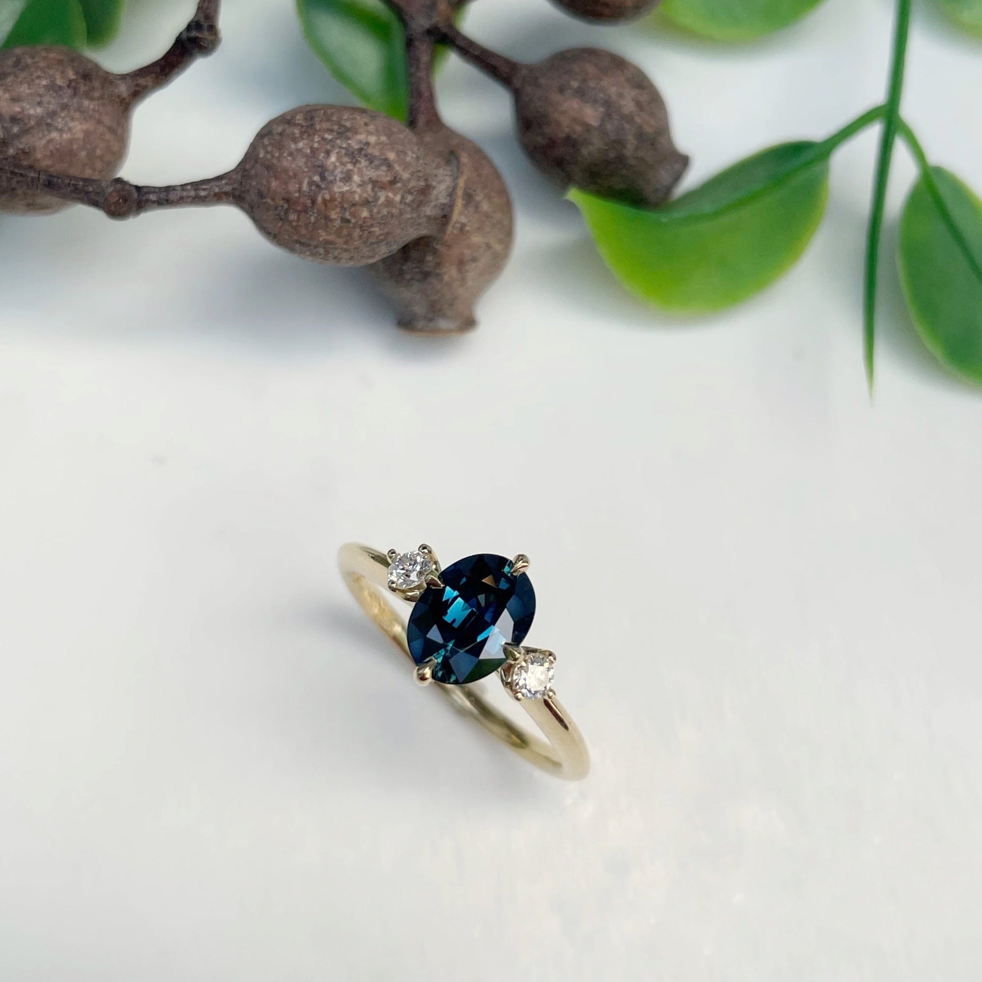 ‘Riverina’ Australian Blue/Green Sapphire & Diamond Ring 
