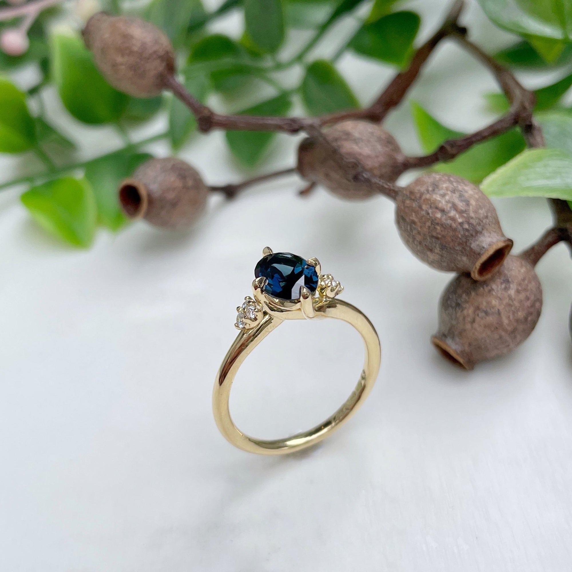‘Remy’ 1.23ct Blue Green Australian Sapphire &amp; Diamond Ring 