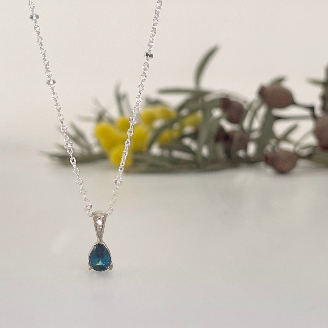 "Dewdrop" Australian Teal Sapphire Pendant | White Gold Pendant Jason Ree Design 