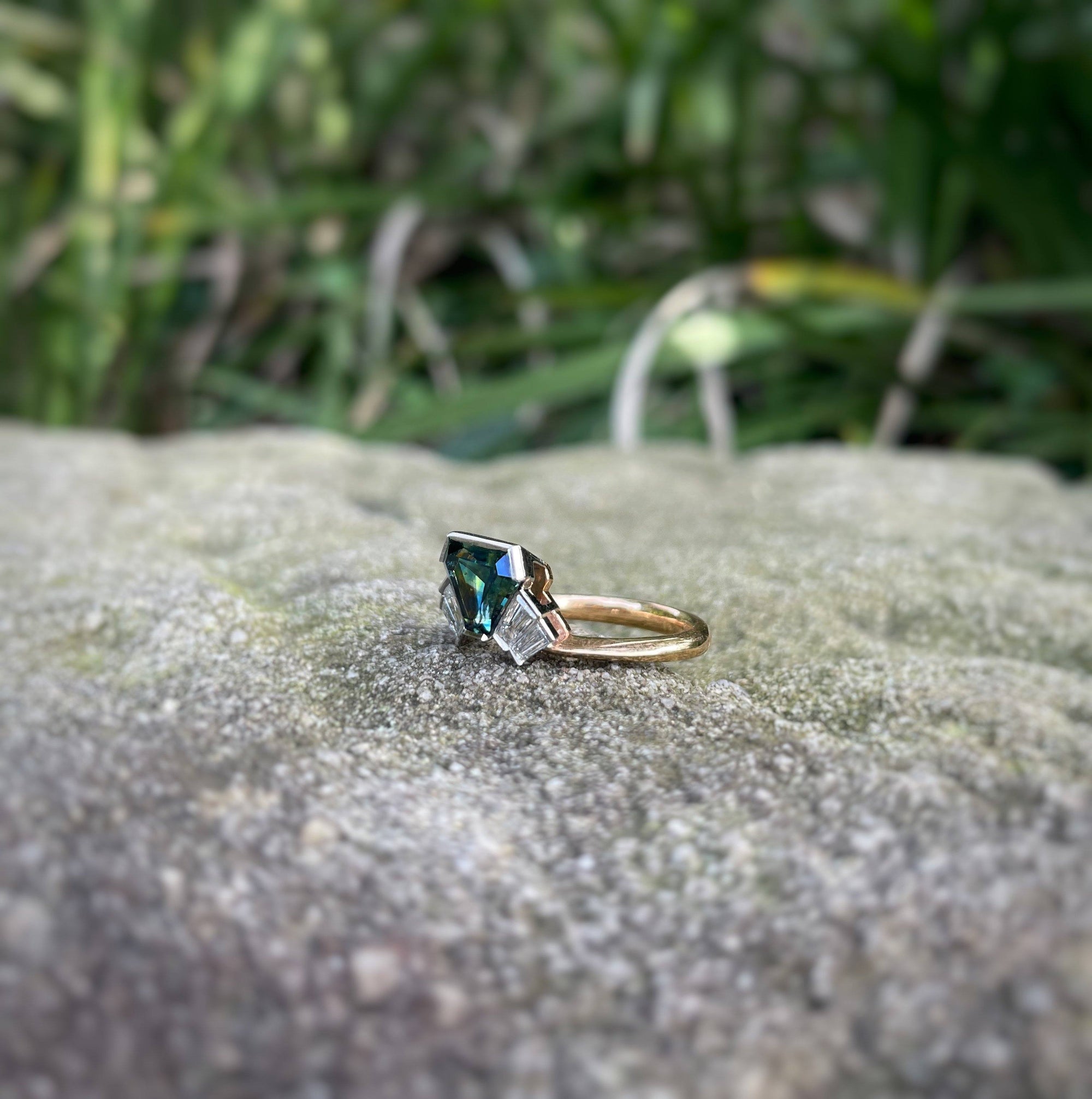 "Monaco" 1.99ct Australian Sapphire and Baguette Diamond Fan Ring Ring JasonRee 