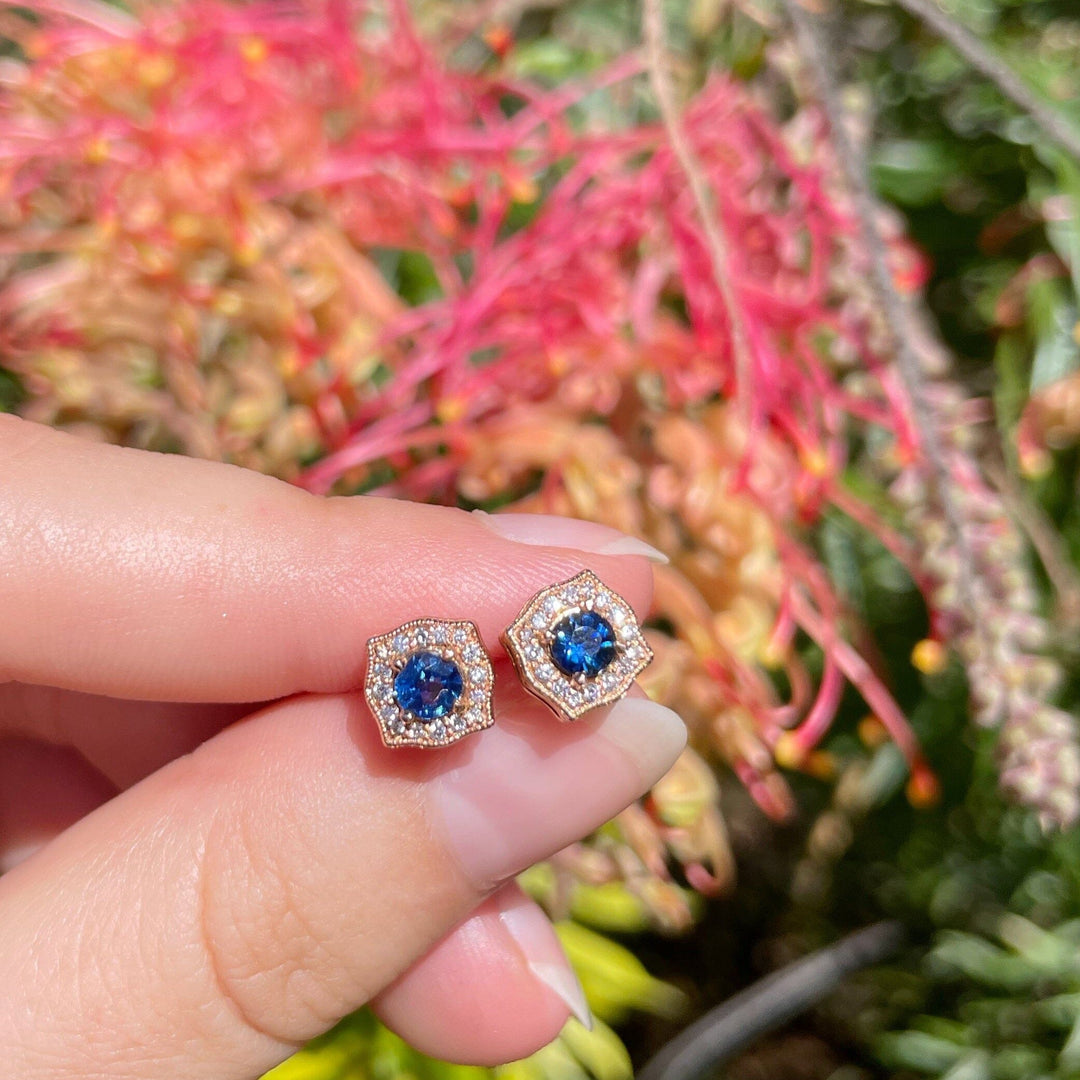 'Ogee' Australian Blue Sapphire Rose Gold Earrings Earrings Jason Ree Design 