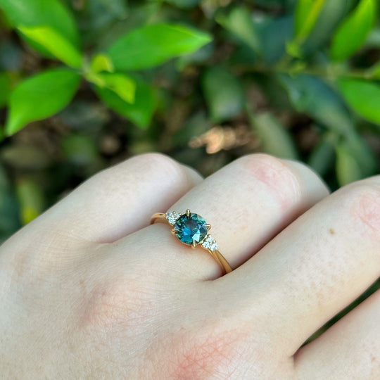 ‘MiMi’ 1ct Green/Blue Round Brilliant Australian Sapphire & Diamond Ring Ring Jason Ree Design 