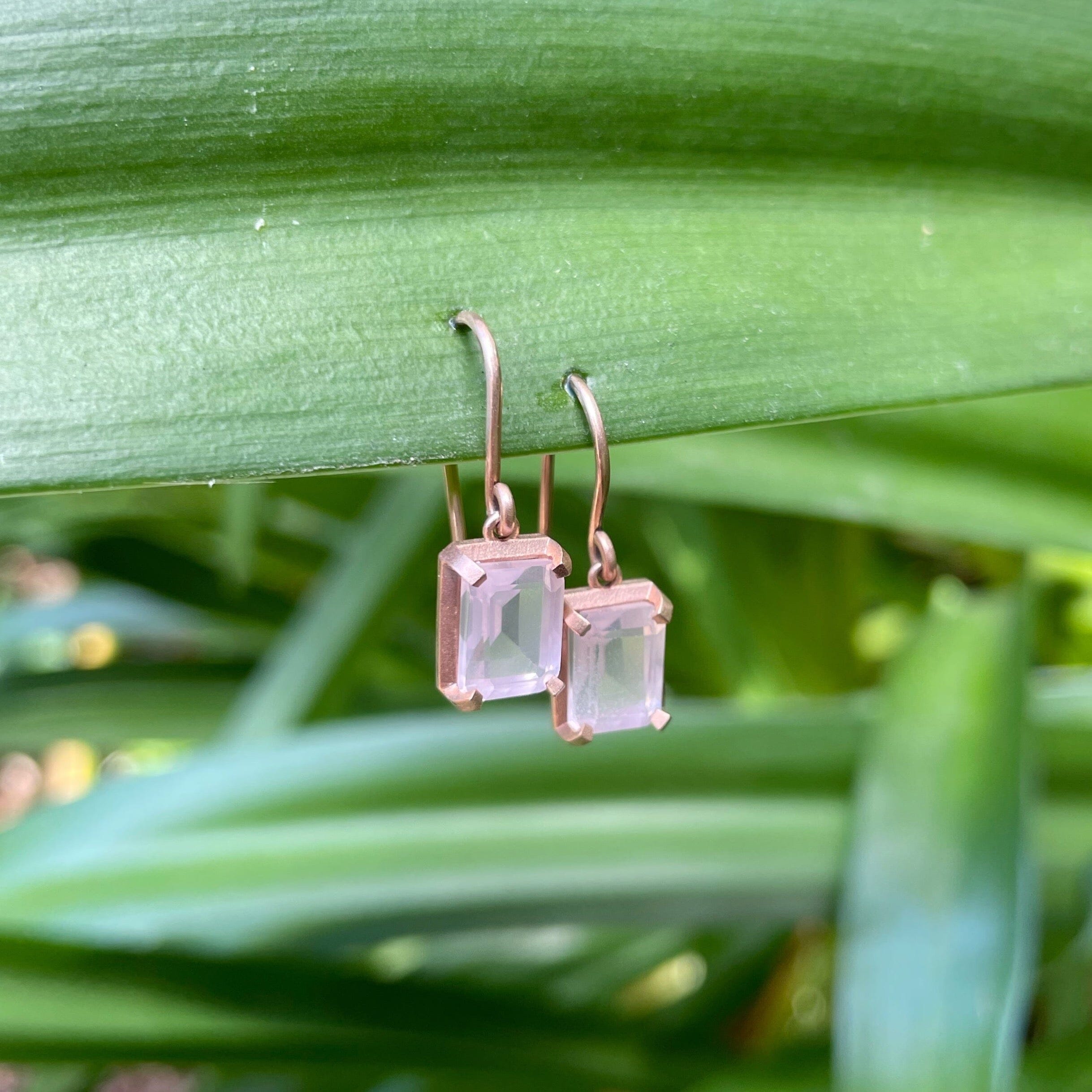 Rose quartz rose hot sale gold earrings