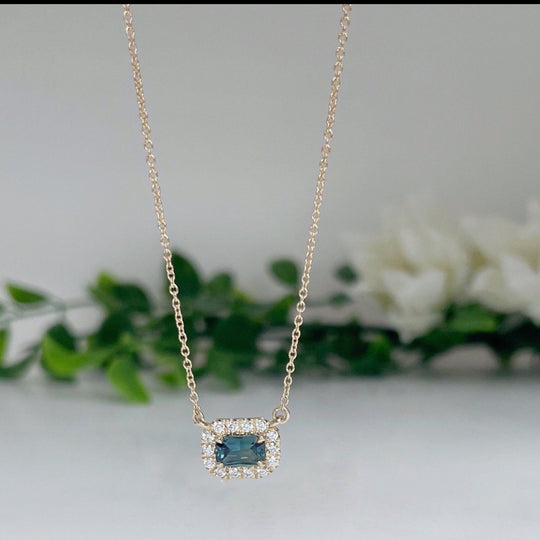 ‘Katerina’ 0.62ct radiant-cut Australian teal sapphire & diamond necklace Jason Ree Design 