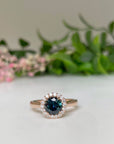 ‘Zipporah’ 1.30ct Teal Australian Sapphire Halo Ring Ring Jason Ree Design 
