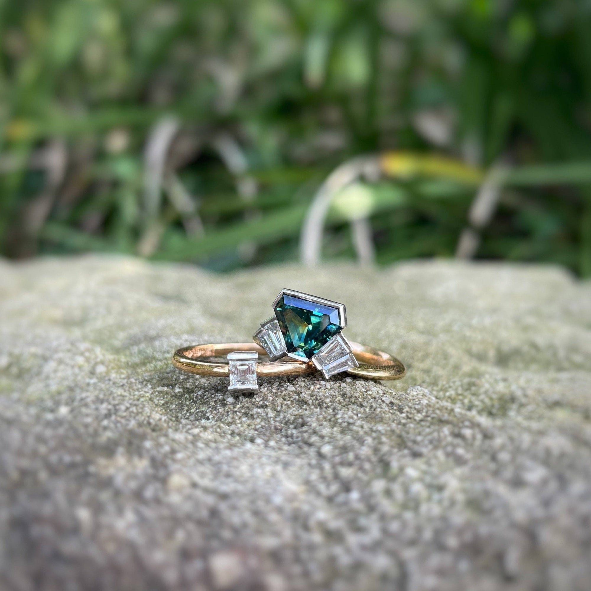 "Monaco" 1.99ct Australian Sapphire and Baguette Diamond Fan Ring Ring JasonRee 