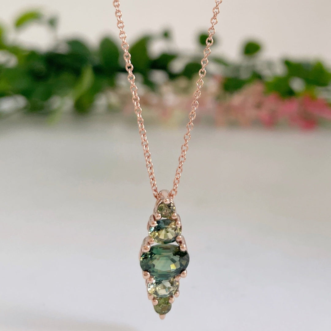 'Forest Totem' Australian Sapphire Rose Gold Necklace Pendant Jason Ree Design 