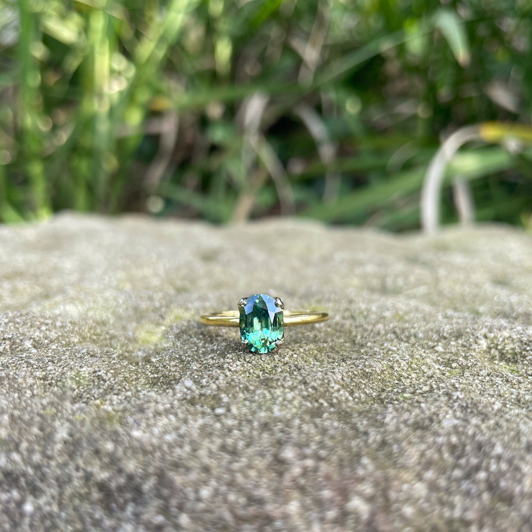 ''Trapeze'' Australian Bright Teal Sapphire Ring Ring Jason Ree Design 