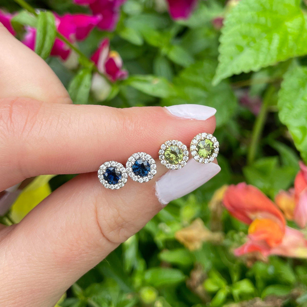 ‘Angelica’ blue Australian sapphire & diamond Halo earrings Earrings Jason Ree Design 