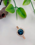 ‘Zipporah’ 1.30ct Teal Australian Sapphire Halo Ring Ring Jason Ree Design 