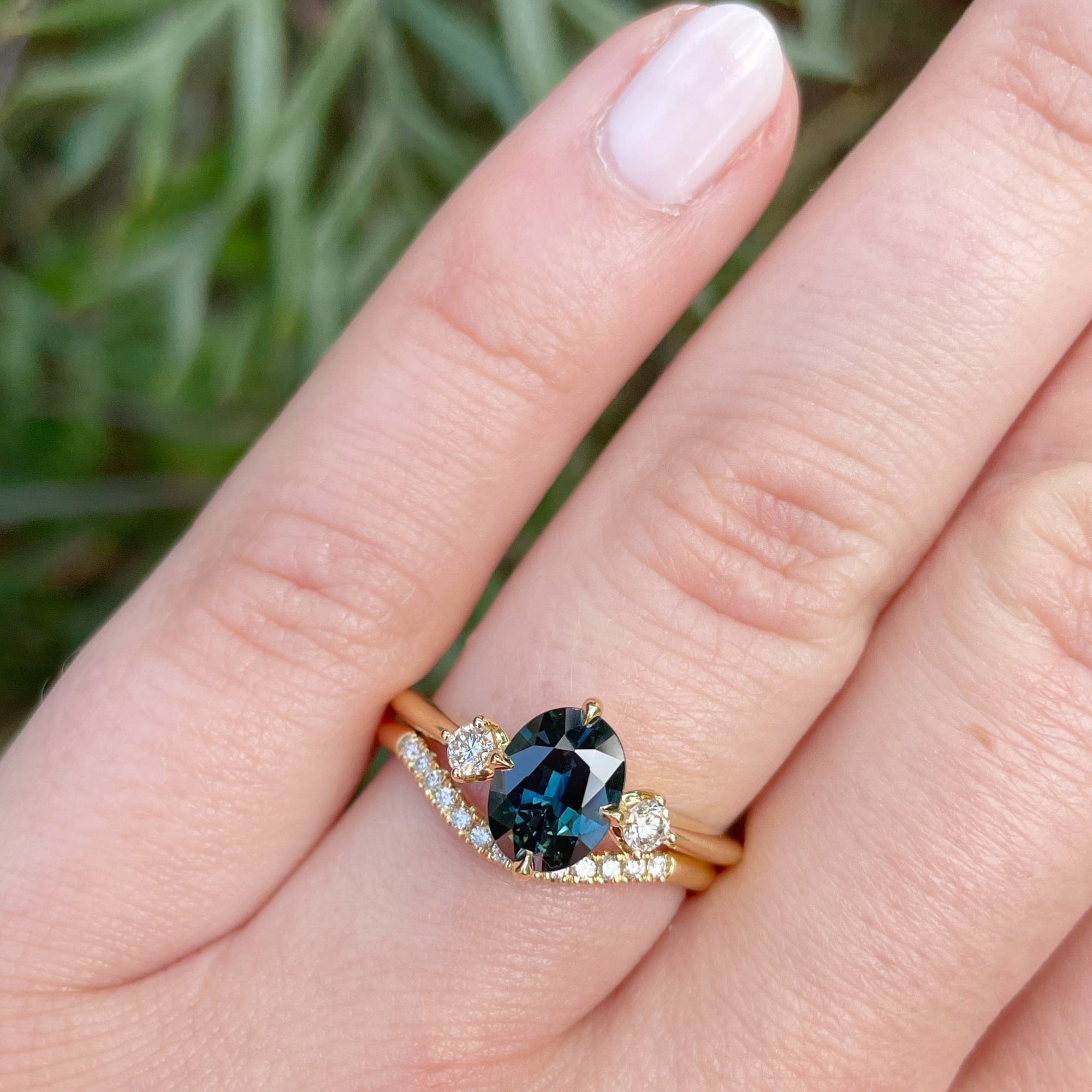 ‘Riverina’ Australian Blue/Green Sapphire &amp; Diamond Ring 