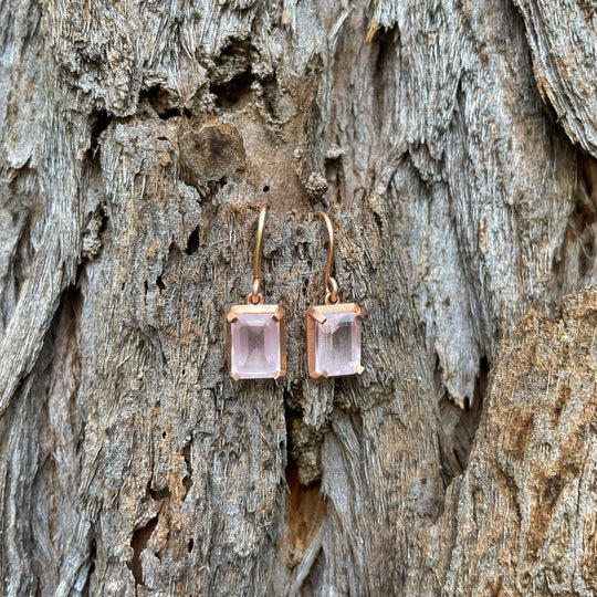 ‘Chevron’ Rose Quartz Rose Gold Earrings (Large) Earrings Jason Ree Design 