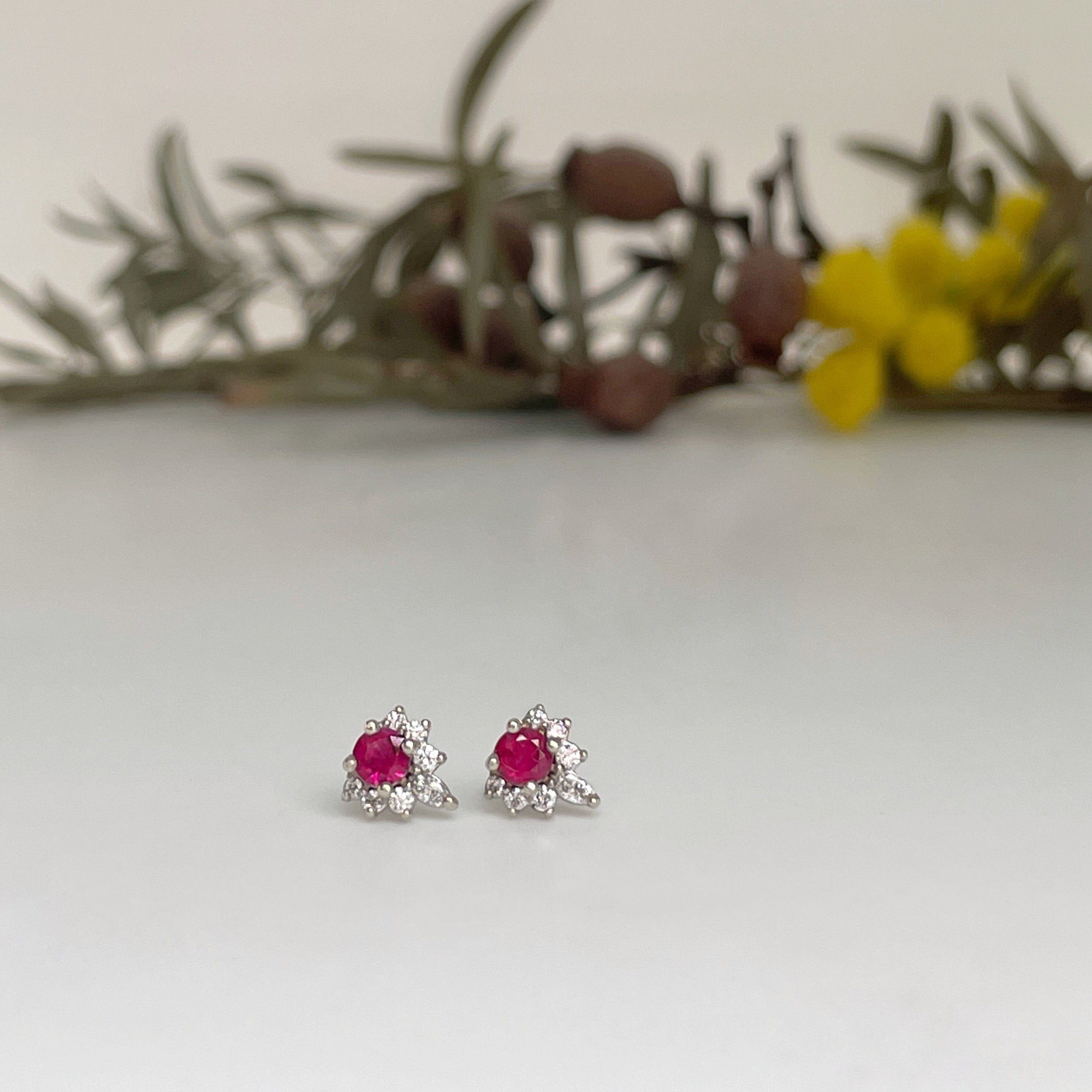 "Tilly" Ruby & Diamond Studs Earrings Jason Ree Design 