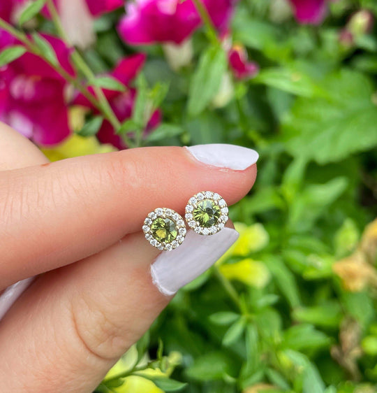 ‘Angelica’ green Australian sapphire & diamond Halo earrings Earrings Jason Ree Design 
