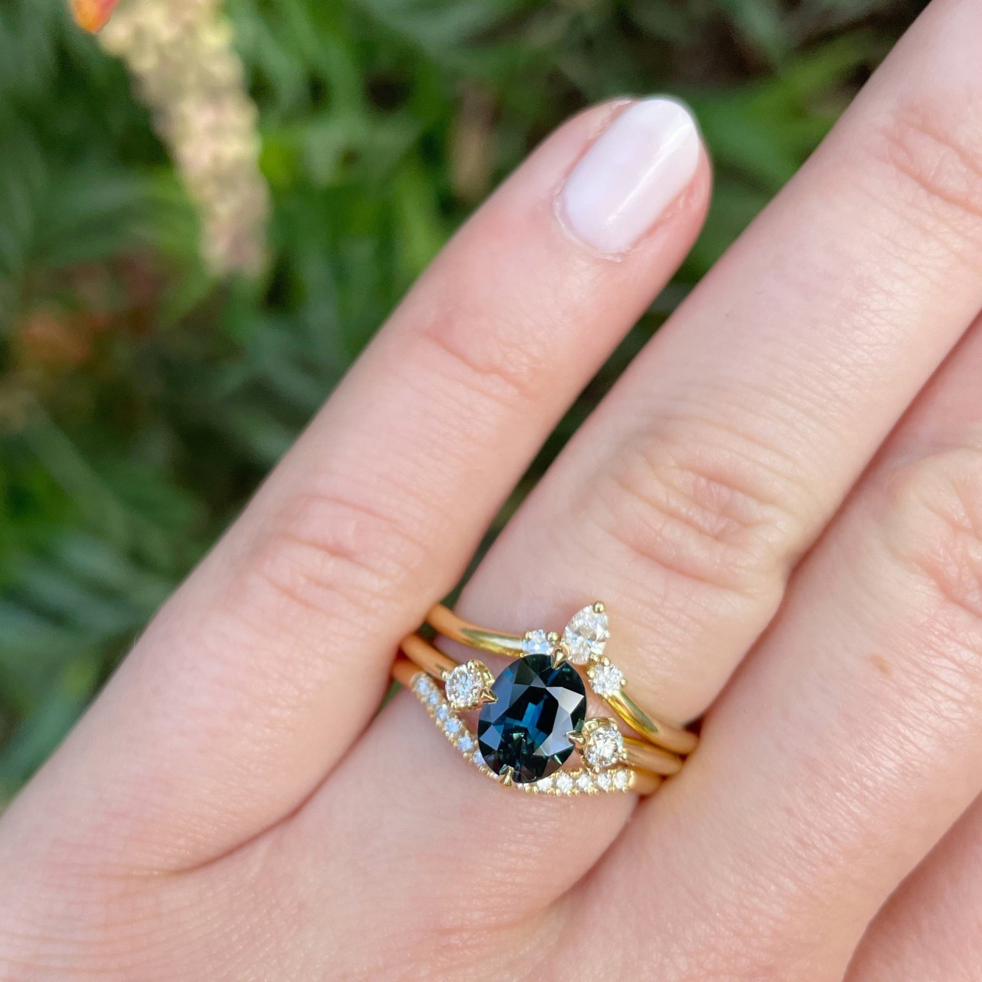 ‘Riverina’ Australian Blue/Green Sapphire &amp; Diamond Ring 