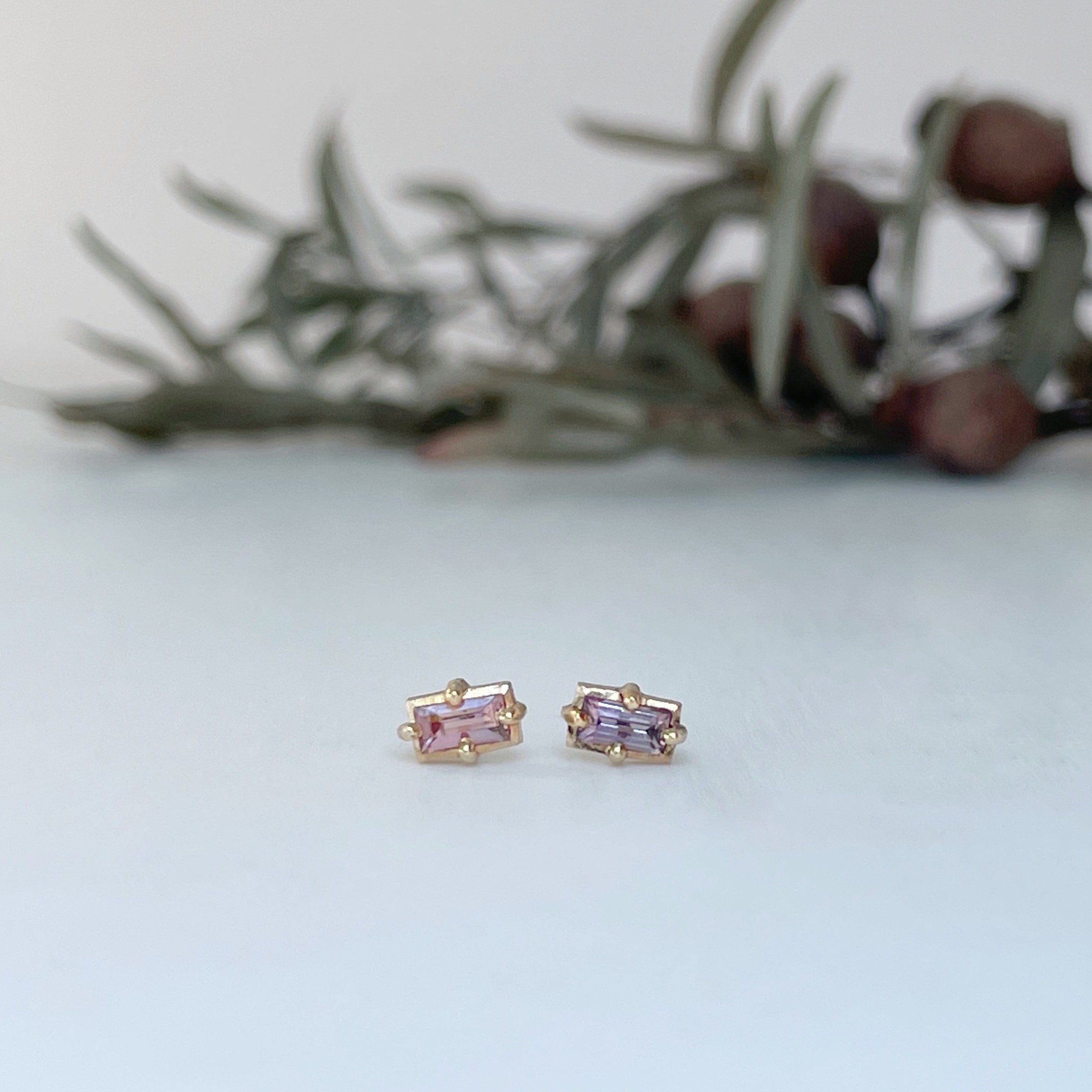 "Mosaic" Coral Pink Sapphire Stud Earrings Earrings JasonRee 