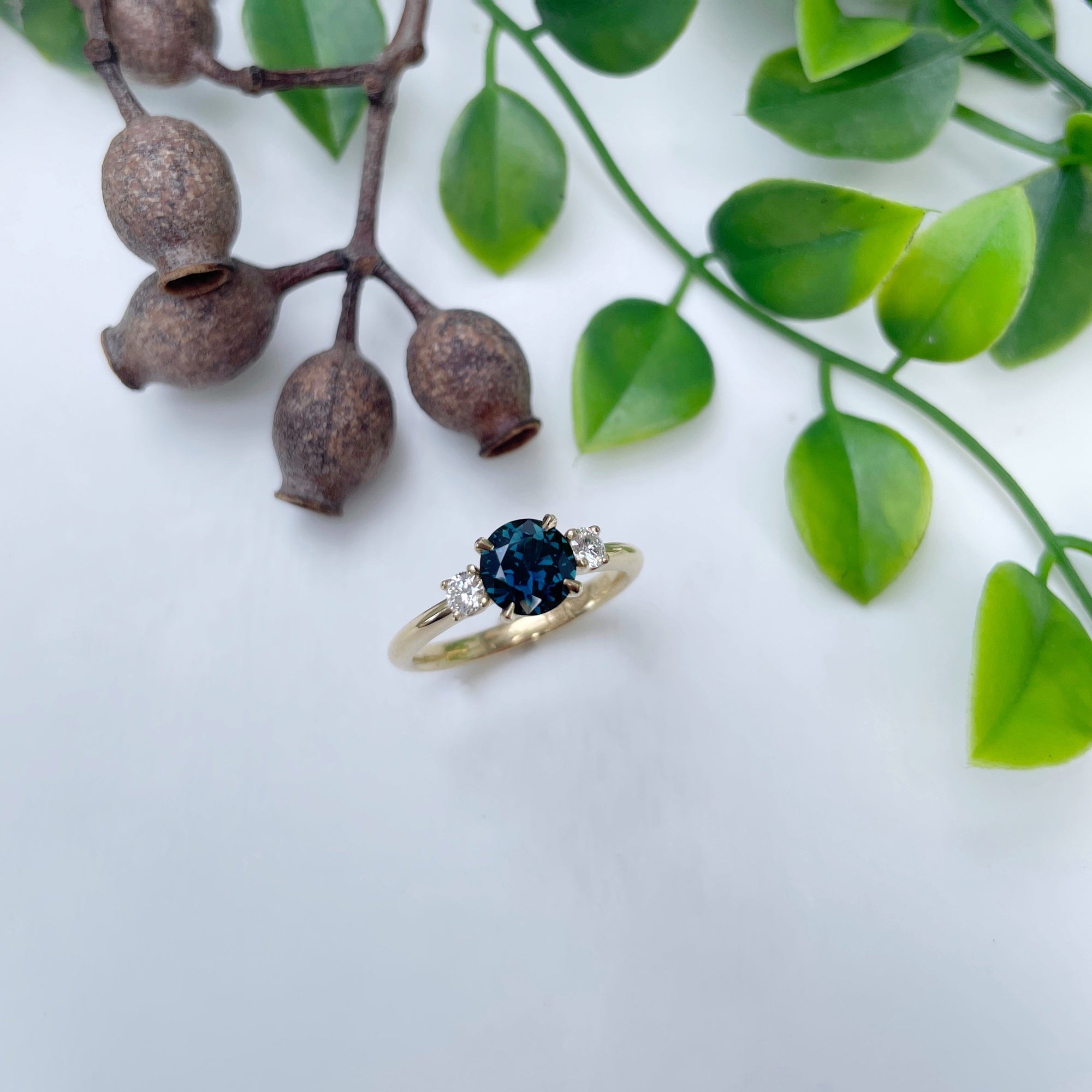 ‘Riverina Round’ 1.11ct Australian Blue sapphire &amp; diamond ring Ring Jason Ree Design 