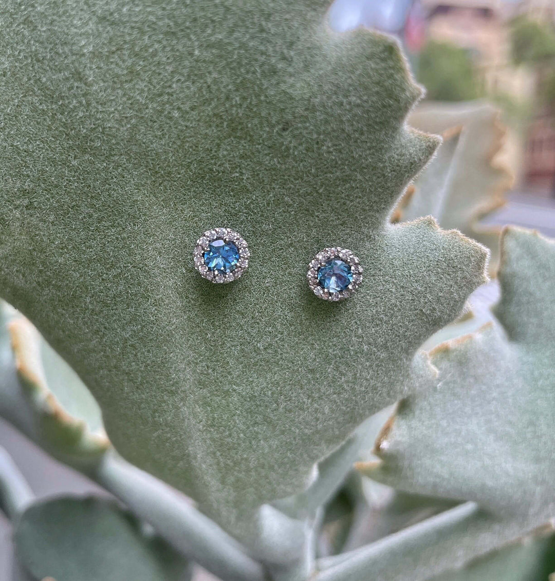 'Angelica' Aquamarine & Diamond Halo Stud Earrings Earrings Jason Ree Design 