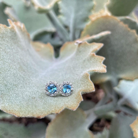 'Angelica' Aquamarine & Diamond Halo Stud Earrings Earrings Jason Ree Design 