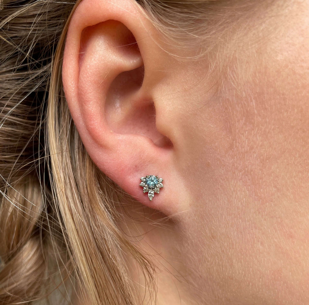 ''Tilly'' Aquamarine & Diamond Studs Earrings Jason Ree Design 