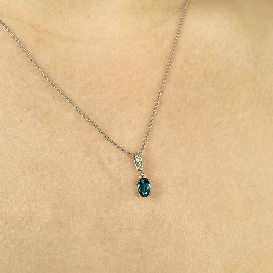 'Isabeau' Australian teal sapphire & diamond necklace Pendant Jason Ree Design 