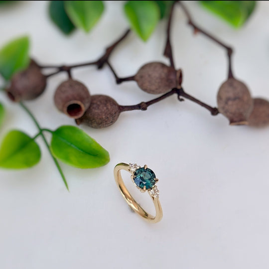 ‘MiMi’ 1ct Green/Blue Round Brilliant Australian Sapphire & Diamond Ring Ring Jason Ree Design 
