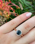 ‘Zipporah’ 1.30ct Teal Australian Sapphire Halo Ring Ring Jason Ree Design 