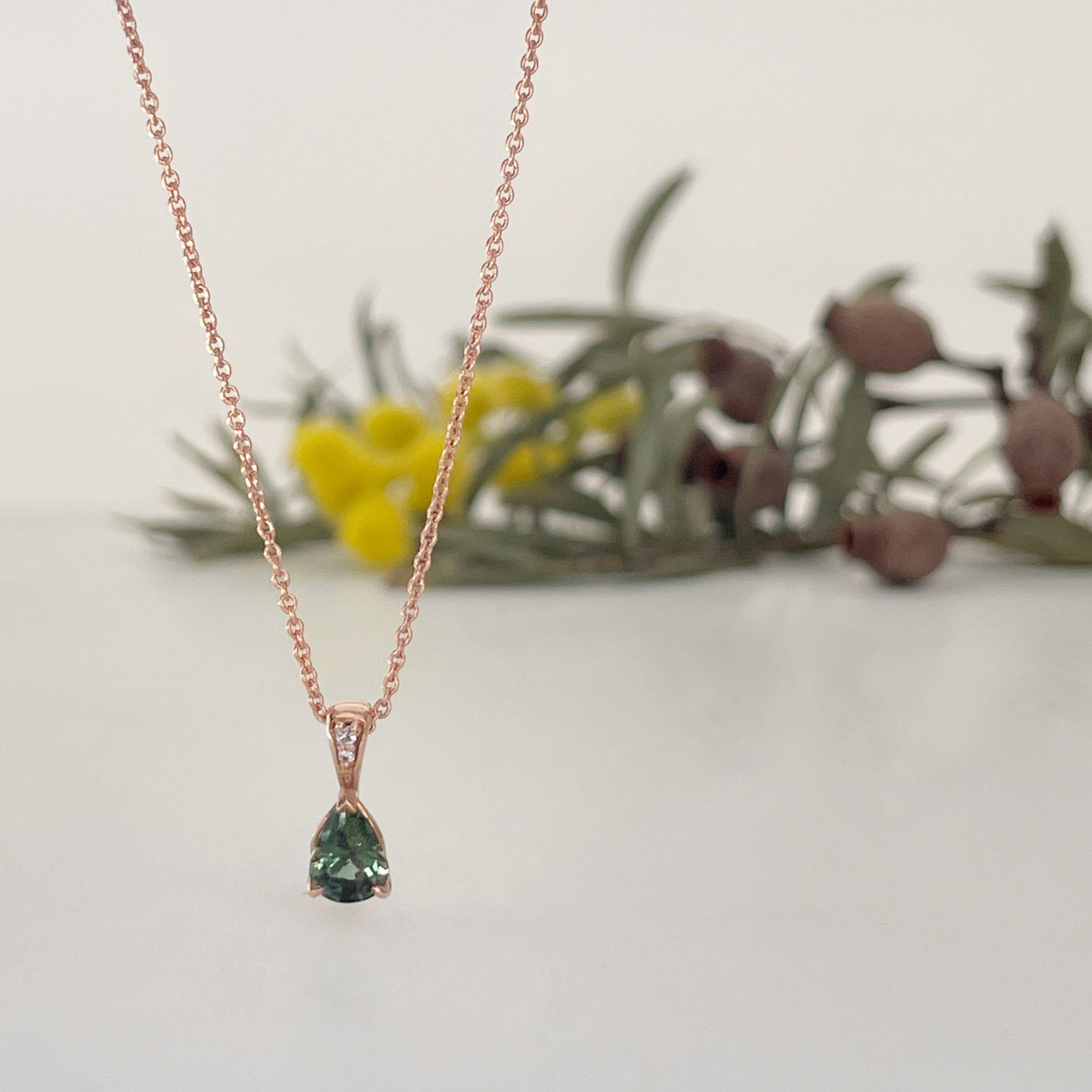 "Dewdrop" Australian Green Sapphire Pendant | Rose Gold Pendant Jason Ree Design 