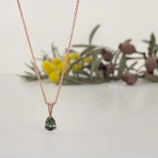 "Dewdrop" Australian Green Sapphire Pendant | Rose Gold Pendant Jason Ree Design 
